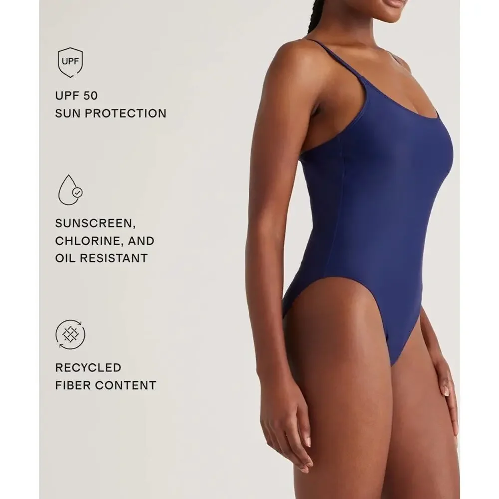 Quince Italian Cami One-Piece Swimsuit Deep Navy Blue Size Large NWT